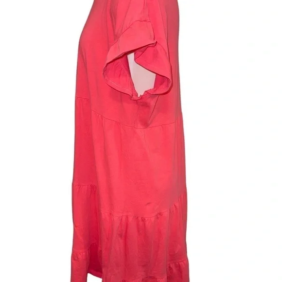 J.Crew Women's Dress Size M Red Short Sleeve Tiered Knee Length Cozy Comfort - Picture 4 of 8